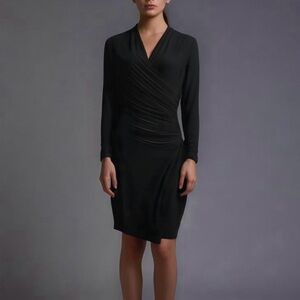 NEIMAN Marcus Long Sleeve Gathered Black Dress Size Small